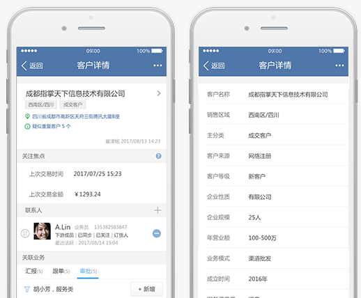 指掌天下互动CRM客户详情管理:不见面知道客户情况